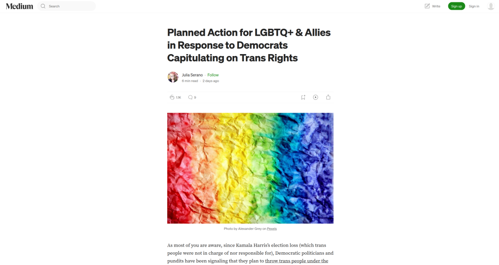 A screen capture of Julia Serano's article