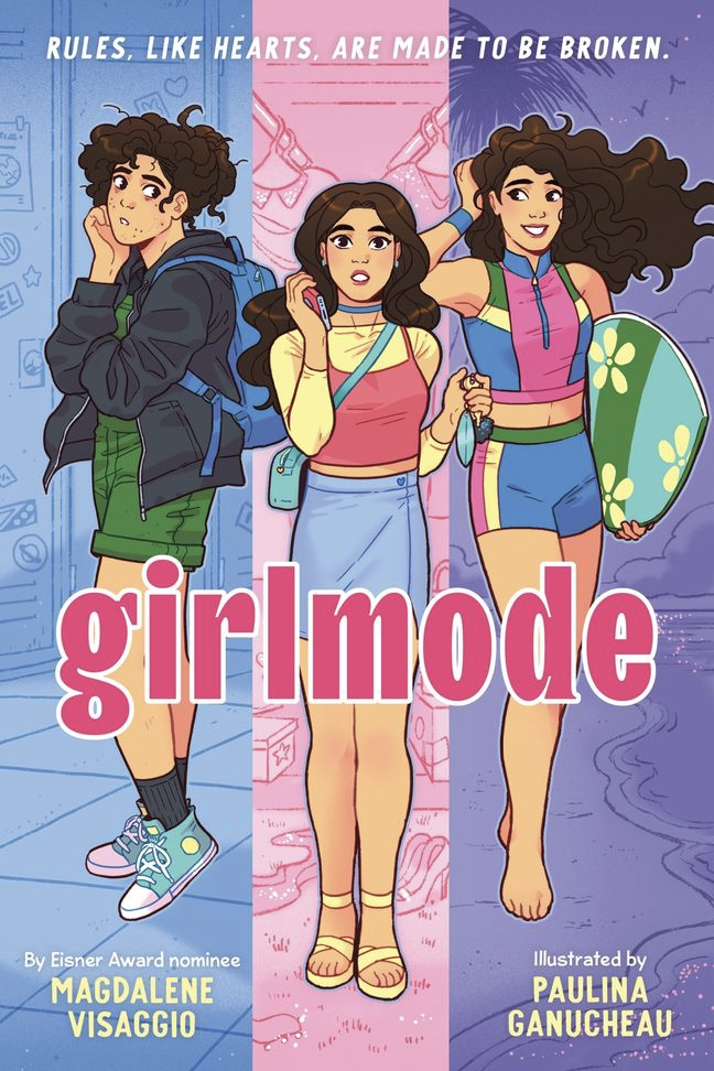 Girlmode by Magdalene Visaggio has the protagonist at three different stages of her arc - repressed dysphoria hoodie egg, preppy mean girl, and cool surfer chick