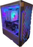 A desktop computer that is entirely too RGB heavy.