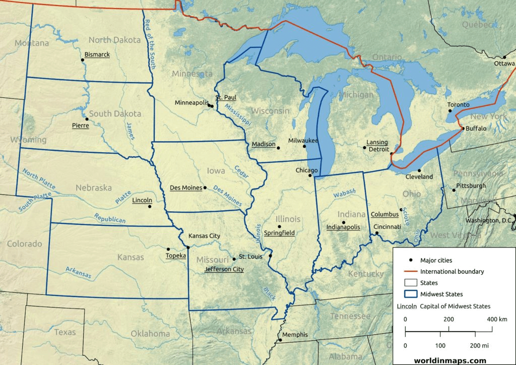 A map of the American midwest