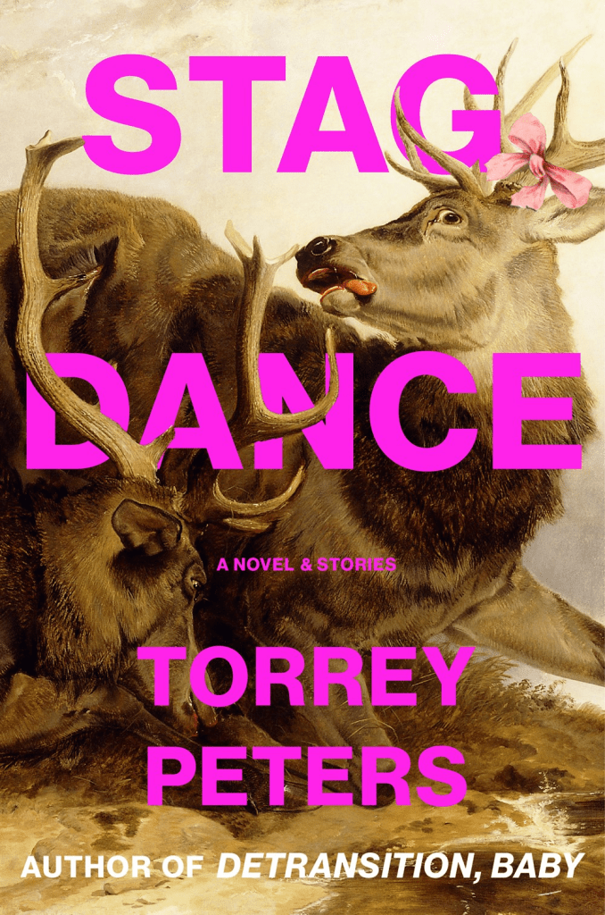 The cover of Stag Dance by Torrey Peters has two stags on it, one with a pink bow in its antllers