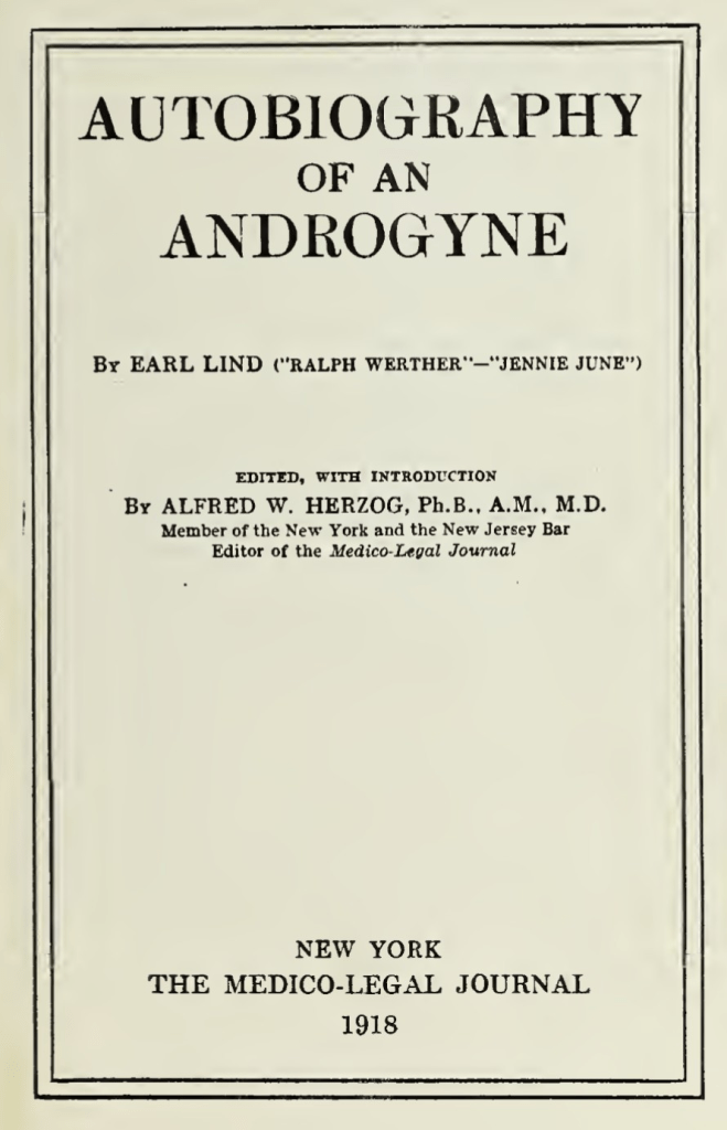 Autobiography of an Androgyne by Jennie June is old enough not to have cover art.