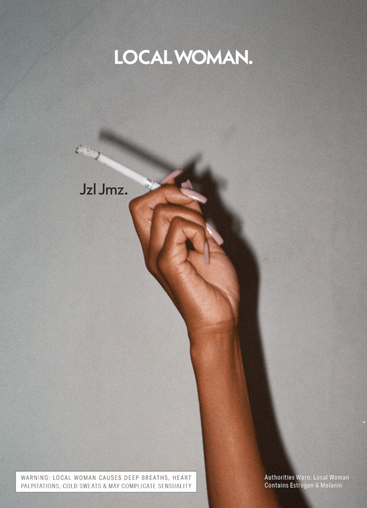 Local Woman by jzl jmz has an image of a woman's hand with pink nail extensions holding a cigarette