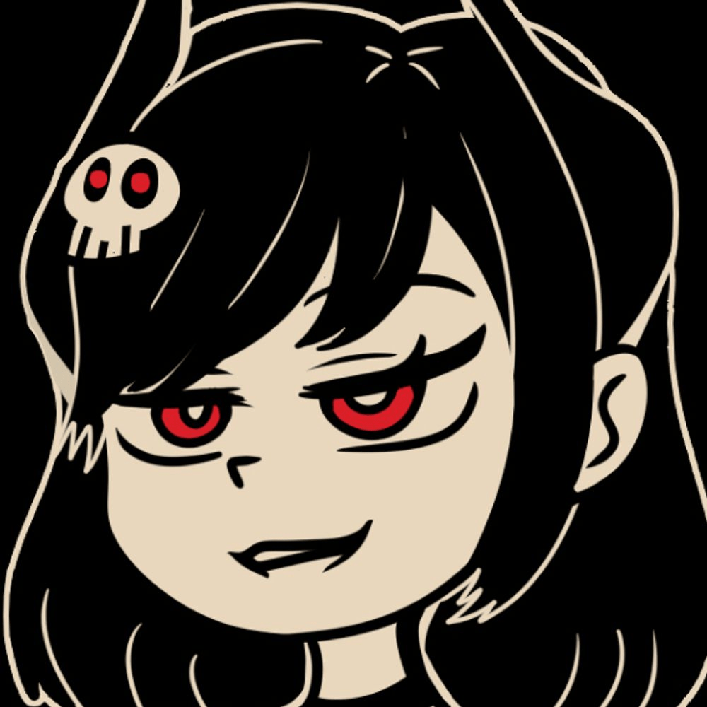 Ana Valens' profile pic features a demonic woman with red eyes and a skull hairpin